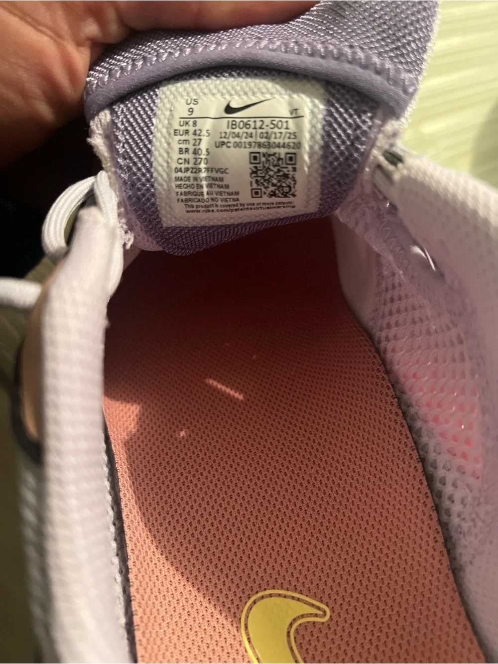 Nike men’s Pink and Gray Sneakers with Yellow Swoosh